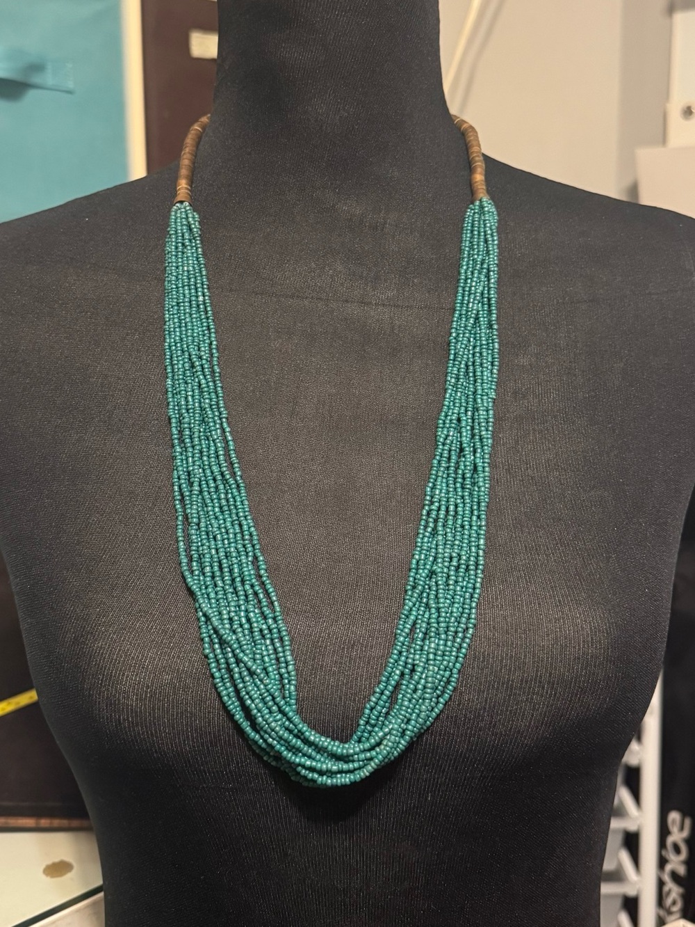 Multi-Strand Teal Seed Bead Necklace - 29"